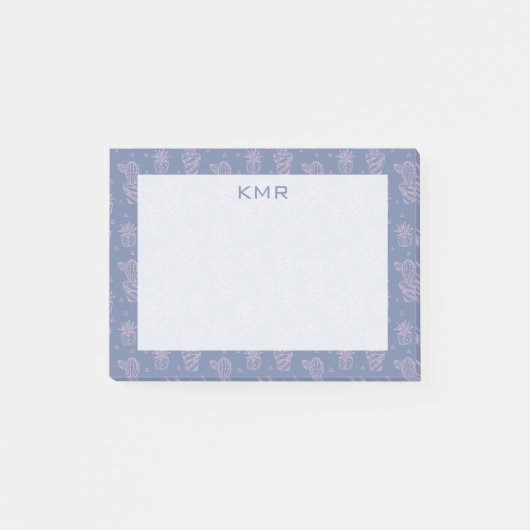 Rosa u. lila Cartoon-Kaktus-Muster Post-it Klebezettel (Vorderseite)