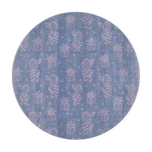 Rosa u. lila Cartoon-Kaktus-Muster Schneidebrett (Vorderseite)