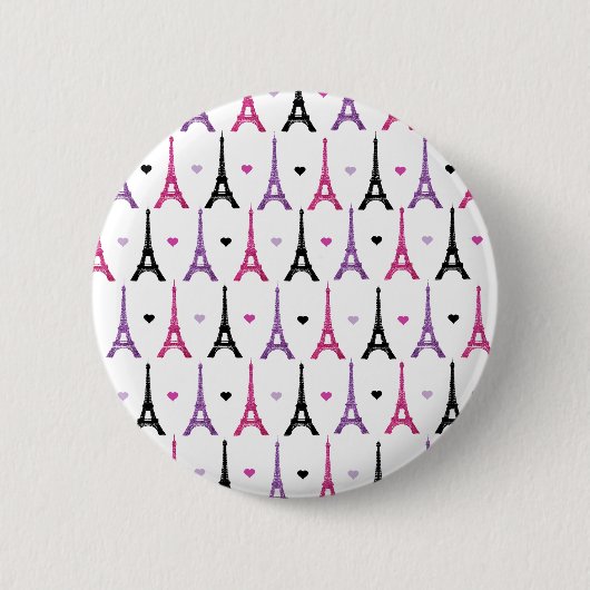 Rosa u. lila Eiffel-Turmmuster Button (Vorderseite)