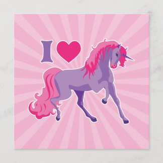 Rosa u. lila i-Herz-LiebeUnicorns Einladung