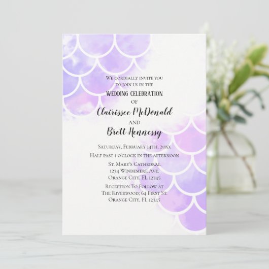 Rosa u. lila Meerjungfrau-inspirierte Einladung (Stehend Vorderseite)