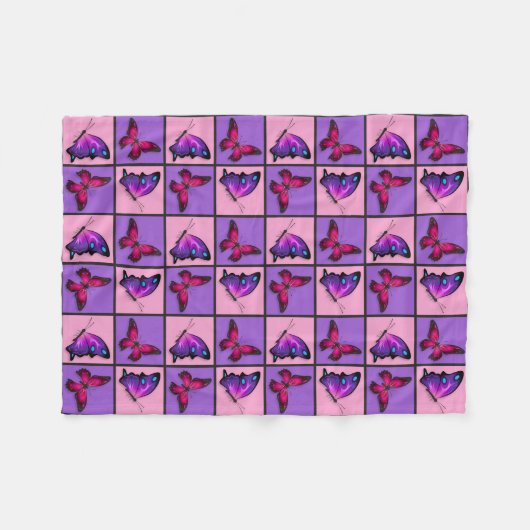 Rosa u. lila Patchwork-Schmetterlinge Fleecedecke (Vorderseite (Horizontal))