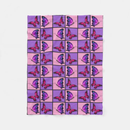 Rosa u. lila Patchwork-Schmetterlinge Fleecedecke (Vorderseite)