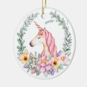 Rosa u. lila Unicorn-Weihnachtsbaum-Verzierung Keramikornament (Links)