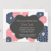 Rosa u. Marine-Blumenbraut-/Babypartyeinladung Einladung (Vorne/Hinten)