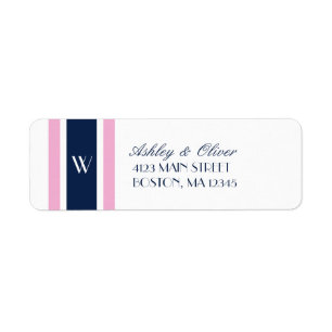 Rosa u. Monogramm der Marine-blauen Streifen-