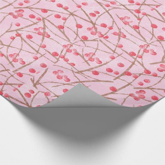 Rosa u. rotes Stechpalmen-Papier-Weihnachten Geschenkpapier (Ecke)