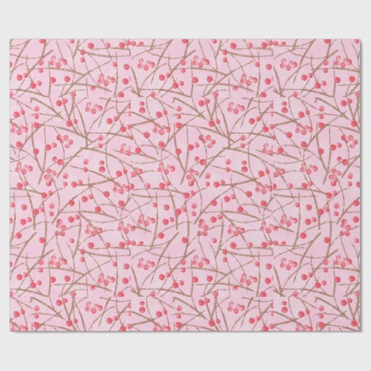 Rosa u. rotes Stechpalmen-Papier-Weihnachten Geschenkpapier (Flach)