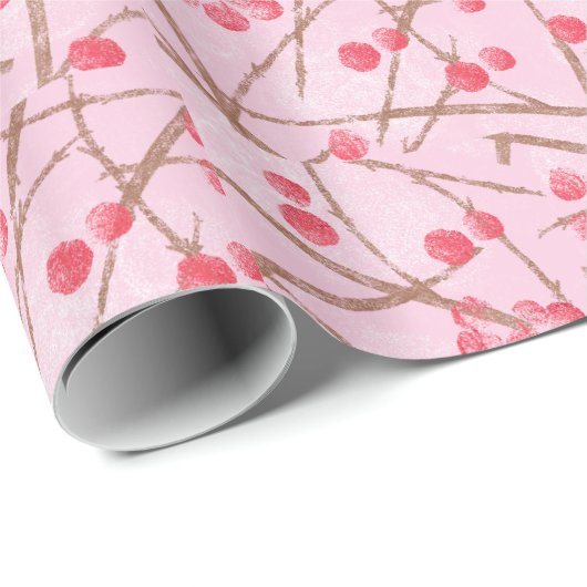 Rosa u. rotes Stechpalmen-Papier-Weihnachten Geschenkpapier (Rolleneckpunkt)