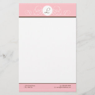 Rosa-u. Schokoladen-rosa Monogramm-Briefpapier Briefpapier