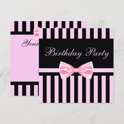 Rosa-u. Schwarz-elegante Einladung (Vorne/Hinten)