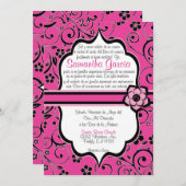 Rosa-u. Schwarz-Spanisch Quinceañera Einladung (Vorne/Hinten)
