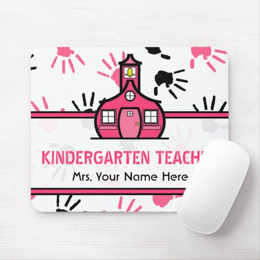 Rosa u. schwarze Handprints Kindergärtnerin Mousepad (Mit Mouse)