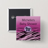 Rosa u. schwarze Zebra-Glitzer-Baby-Dusche Button (Vorne & Hinten)
