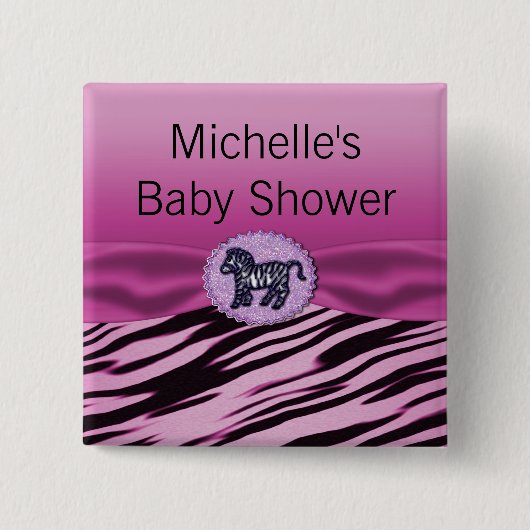 Rosa u. schwarze Zebra-Glitzer-Baby-Dusche Button (Vorderseite)