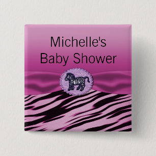 Rosa u. schwarze Zebra-Glitzer-Baby-Dusche Button