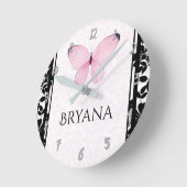 Rosa u. schwarzer Schmetterlings-Kinderzimmer-Raum Runde Wanduhr (Winkel)