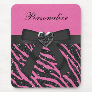 Rosa u. schwarzer Zebra DruckGlitzer u. Bogen Mousepad