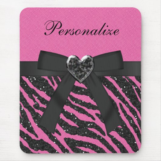 Rosa u. schwarzer Zebra DruckGlitzer u. Bogen Mousepad (Vorne)