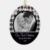 Rosa u. schwarzes Damast-Foto-erste Keramikornament (Rechts)