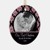 Rosa u. schwarzes Damast-Foto-erste Keramikornament (Rechts)