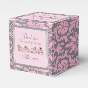 Rosa u. silberne Babyparty der Damast-Teddybär-  Geschenkschachtel