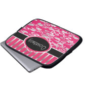Rosa u. silberner Damast mit Schwarzem Laptopschutzhülle (Vorne Knopf)
