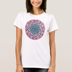 Rosa u. Türkisblumenmandala-T - Shirt