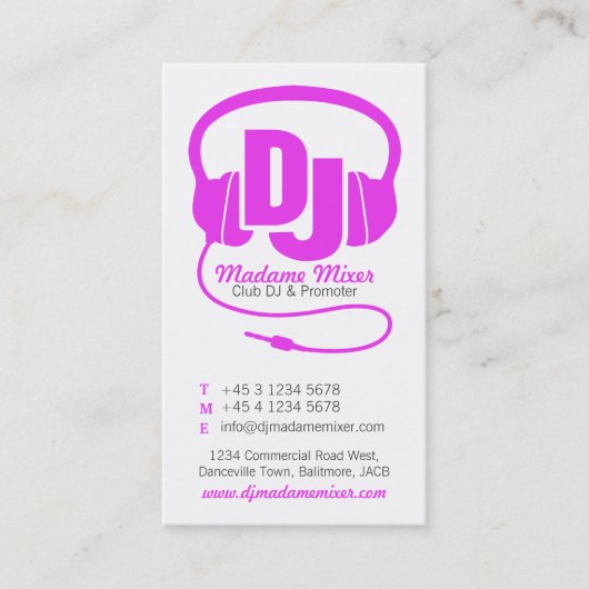 Rosa u. weiße Damen DJ-Förderer-Visitenkarte Visitenkarte (Vorderseite)