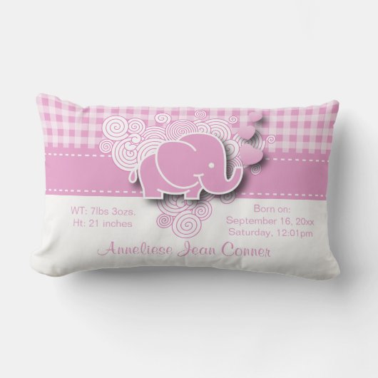 Rosa-u. weißekarierte Baby-Elefant-Geburt Lendenkissen (Vorderseite)