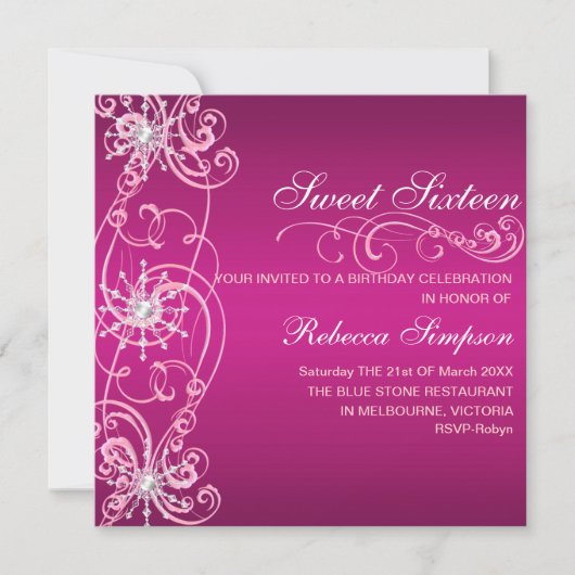 Rosa u. weißer Geburtstag des Einladung (Vorderseite)