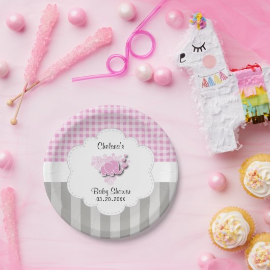 Rosa-u. weißerkarierter und pappteller (Party)