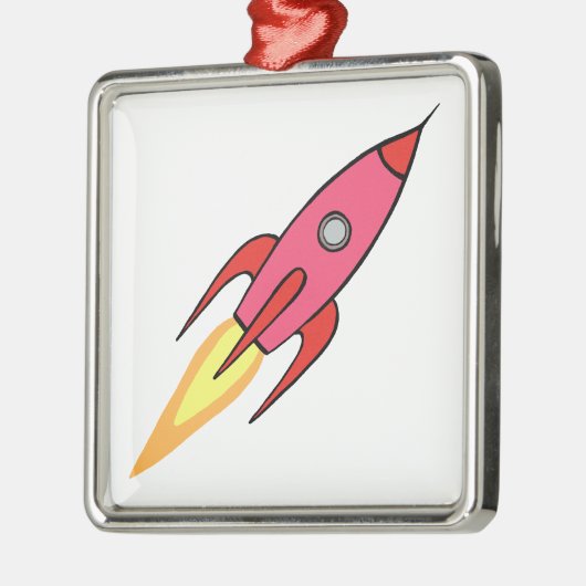 Rosa-u. weißerniedlicher Retro Rocketship Silbernes Ornament (Links)