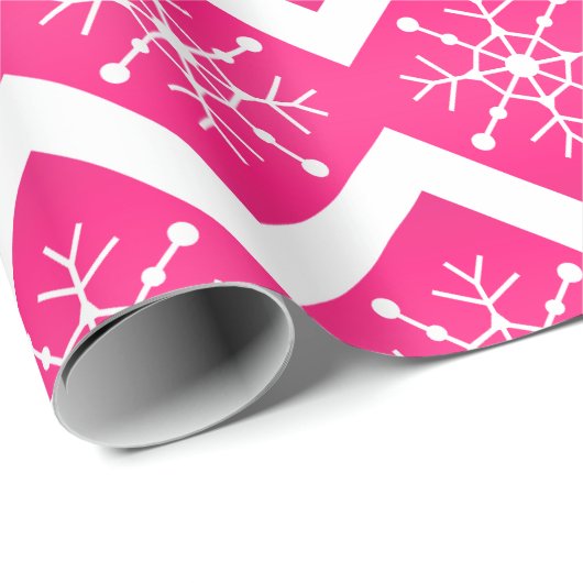 Rosa u. weißes Weihnachtsschneeflocke-Zickzack Geschenkpapier (Rolleneckpunkt)