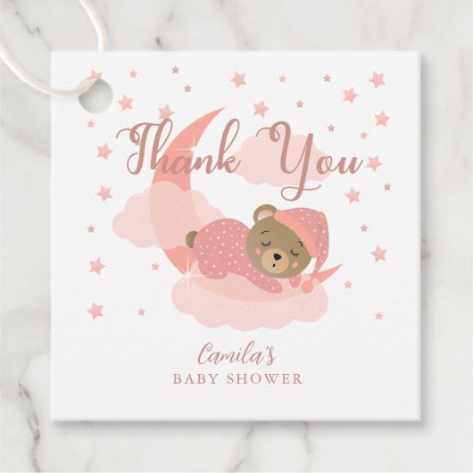 Rosa über dem Mond Schlafbär Danke Geschenkanhänger (Vorderseite)