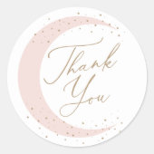 Rosa über der Mond-Girl-Babydusche Runder Aufkleber (Vorderseite)