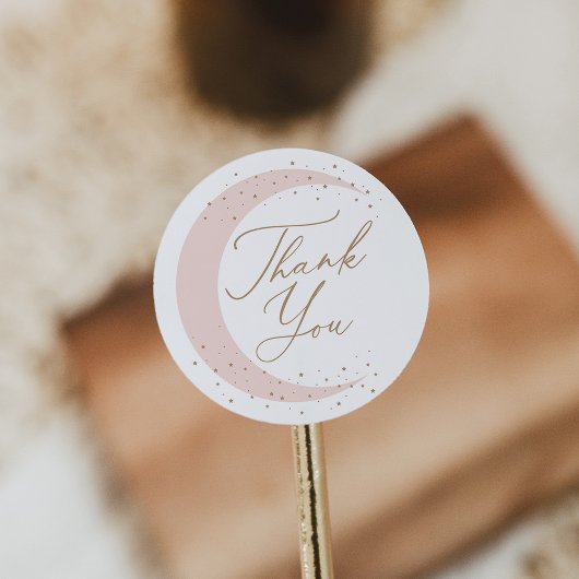 Rosa über der Mond-Girl-Babydusche Runder Aufkleber