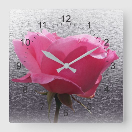 rosa über grau quadratische wanduhr (Vorderseite)