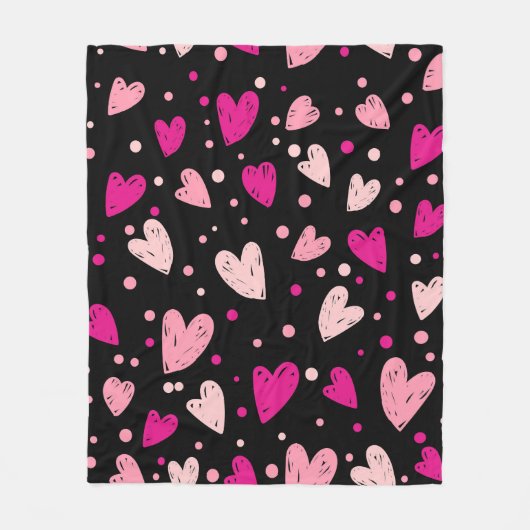 Rosa über schwarzen Herzen Fleecedecke (Vorderseite)