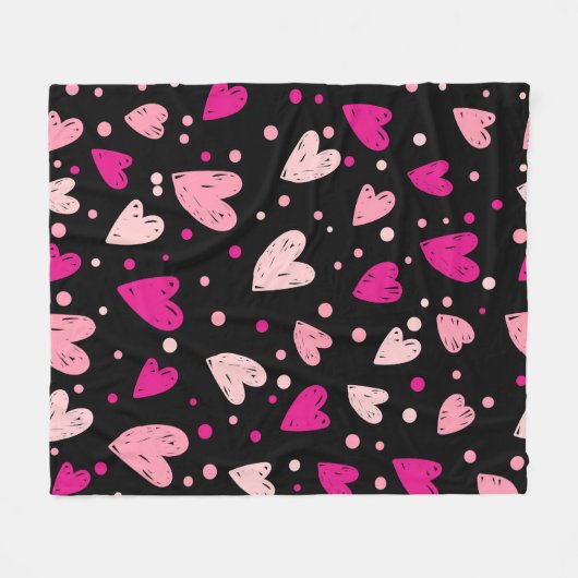 Rosa über schwarzen Herzen Fleecedecke (Vorderseite (Horizontal))