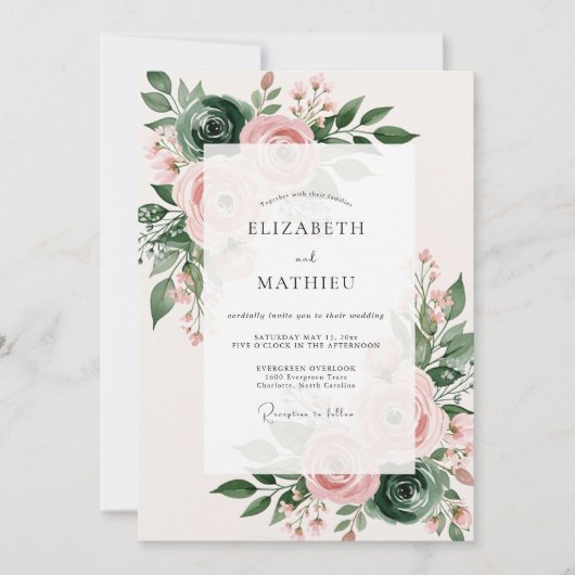 Rosa Überfluss Hochzeit im Frühling Einladung (Vorderseite)