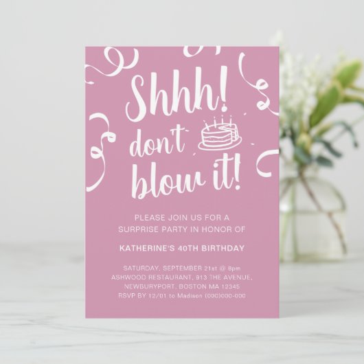 Rosa Überraschung Geburtstag | Nicht einladen Einladung (Stehend Vorderseite)