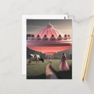 Rosa UFO Surreal Süße Leckerei in Milchweide Postkarte