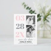 Rosa, ultimativ grau, zwei Foto Save the Date Postkarte (Stehend Vorderseite)
