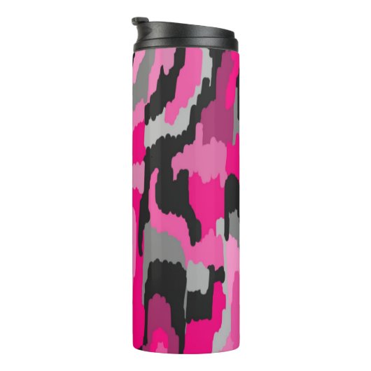 Rosa und Abstrakte Schwarzweißdruckleder Thermosbecher (Nach rechts gedreht)