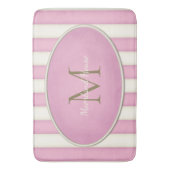 Rosa und antike weiße Streifen Bronze Monogramm Badematte (Vorderseite Vertikal)