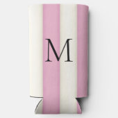 Rosa und antike weiße Streifen Mit Monogramm Selters Dosenkühler (Rückseite)