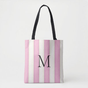 Rosa und antike weiße Streifen Mit Monogramm Tasche