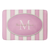 Rosa und antike weiße Streifen Ovale Gerahmte Mono Badematte (Vorderseite)