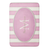 Rosa und antike weiße Streifen Ovale Gerahmte Mono Badematte (Vorderseite Vertikal)